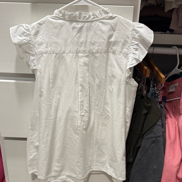 LOFT Cream Ruffled Button-Down Blouse - Picture 3 of 4